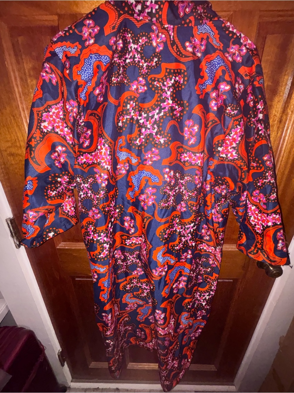 Kenyan Coral and Navy Floral Print Women's Wrap and Robe, Handmade creation